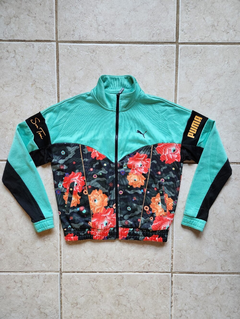 PUMA x Sue Tsai Floral Camo Track Jacket Teal Green Size M